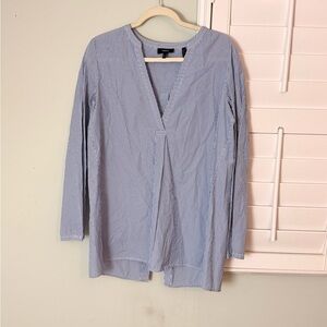 Theory Ofelia Taff Stripe Blouse Medium Blue White Cotton